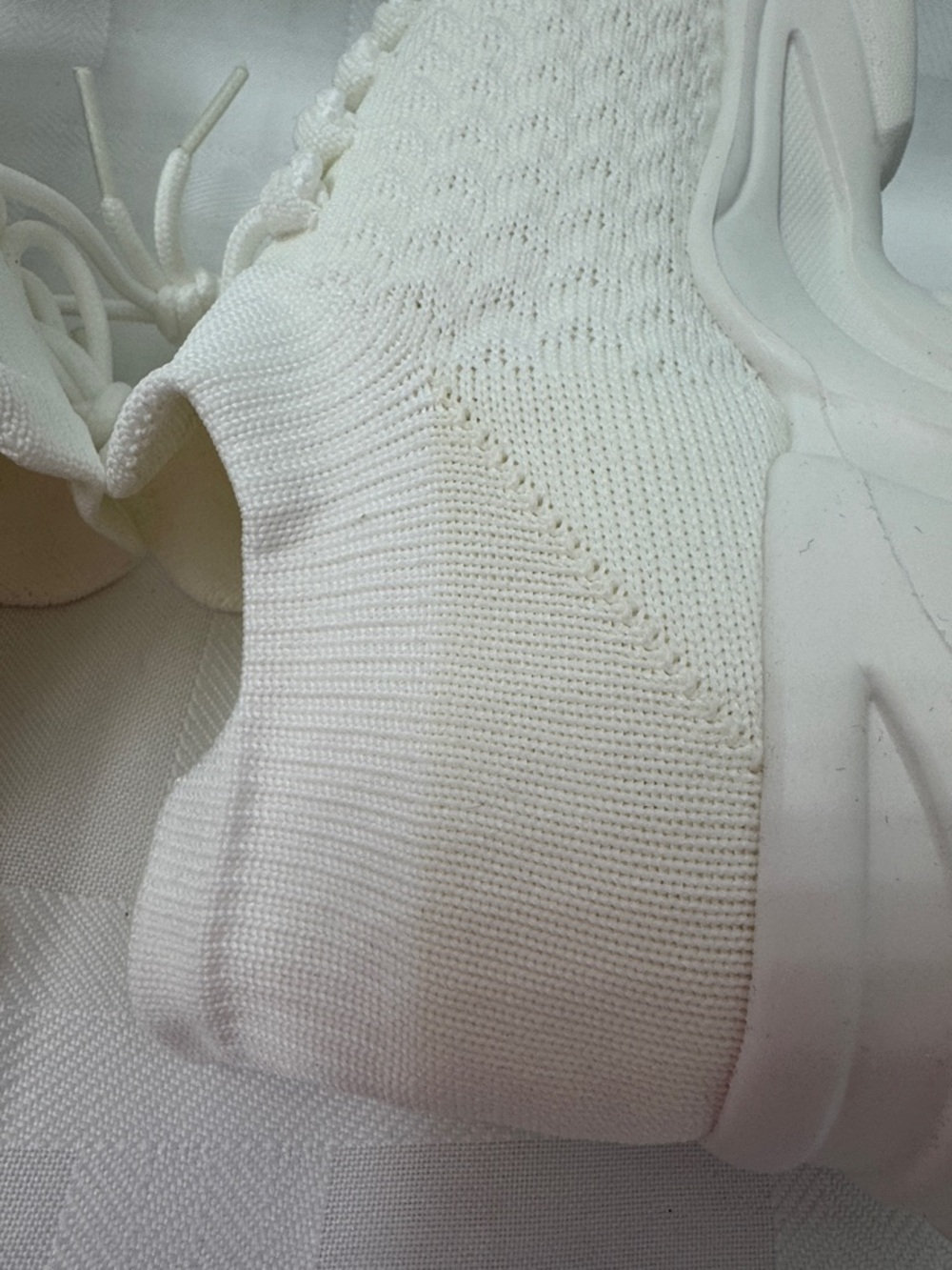 Women's White and Ivory/Cream Knit Slip-On Sneakers - Picture 12 of 12